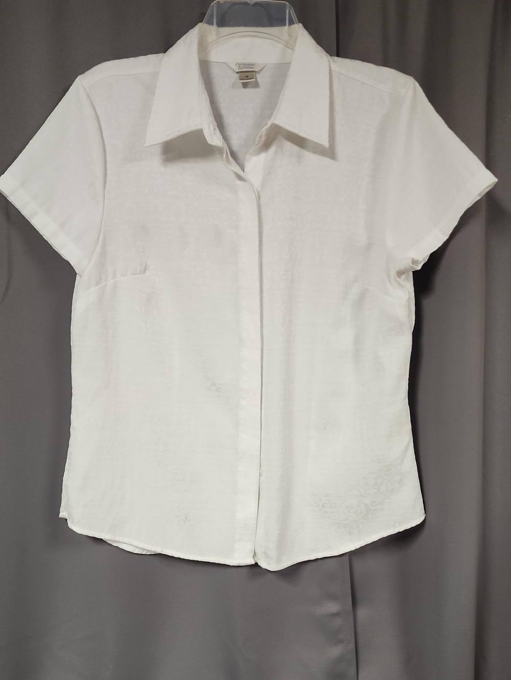 M White Short-Sleeve Button-Front Women's Top